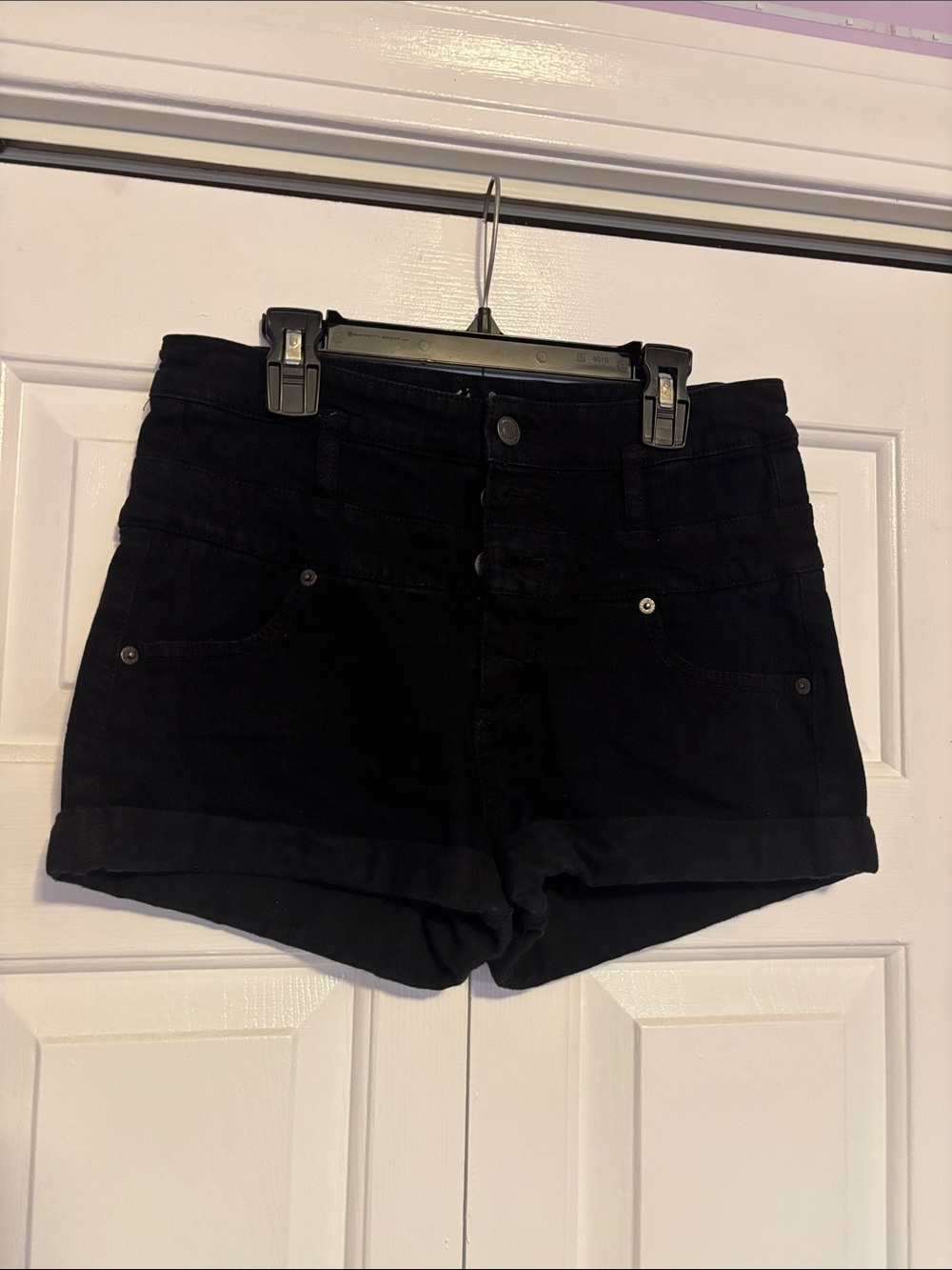Massimo Black High-Rise Cuffed Denim Shorts